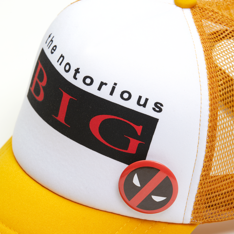 Notorious BIG x Deadpool Yellow Snapback Trucker Hat w/ Pin